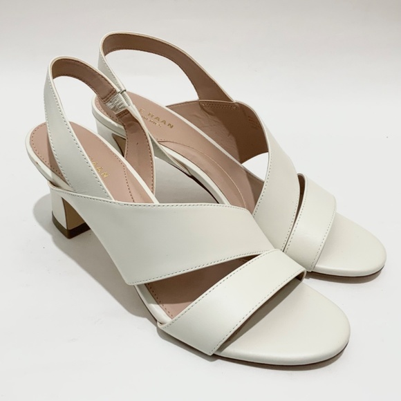 Cole Haan Amalia Ivory White Leather Slingback Sandal 65 Block Heel Pumps 8 - Picture 6 of 10